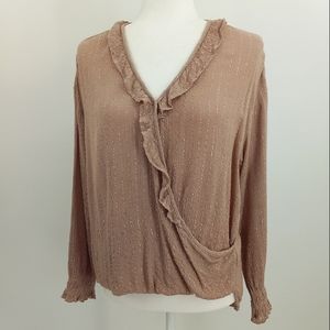 STITCH FIX Skies Are Blue Mauve Ruffle Detail Surplice Metallic Accented Top M